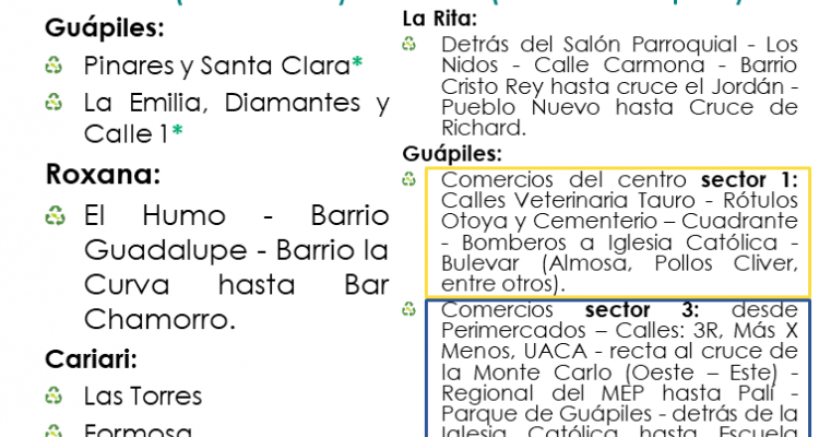 Conozca el recorrido del camión recolector de reciclaje para los lunes.