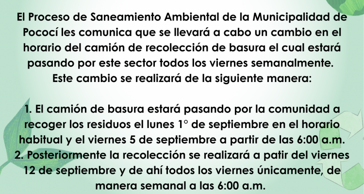 Cambio en el Horario de Recolección de Basura: Los Sauces y Barrios Unidos Cambio en el Horario de Recolección de Basura: Los Sauces y Barrios Unidos